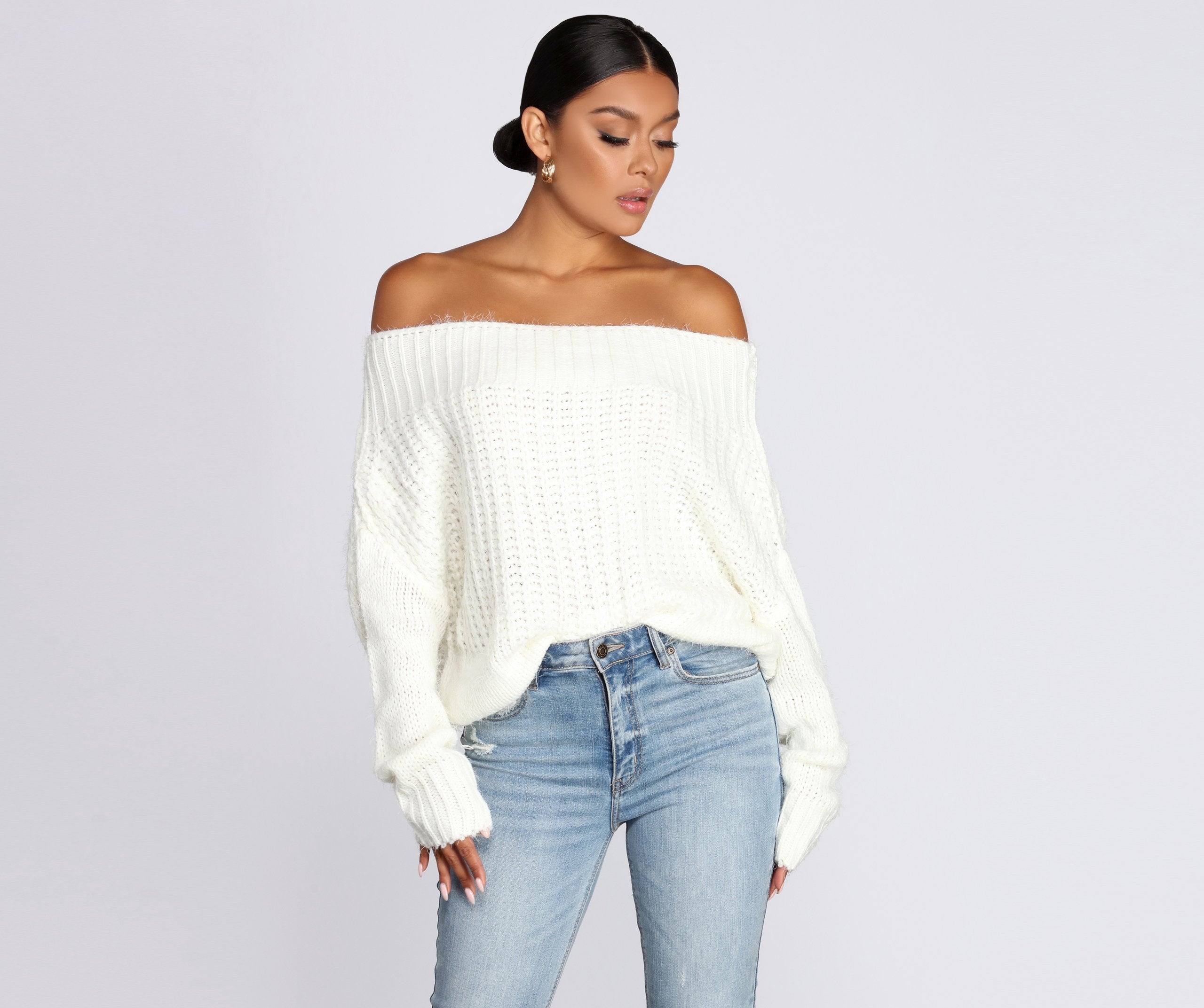Knit Off Shoulder Sweater - Lady Occasions