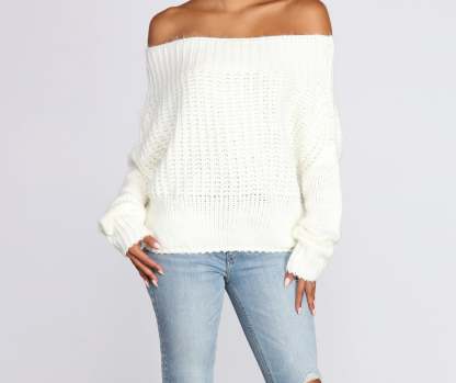 Knit Off Shoulder Sweater - Lady Occasions
