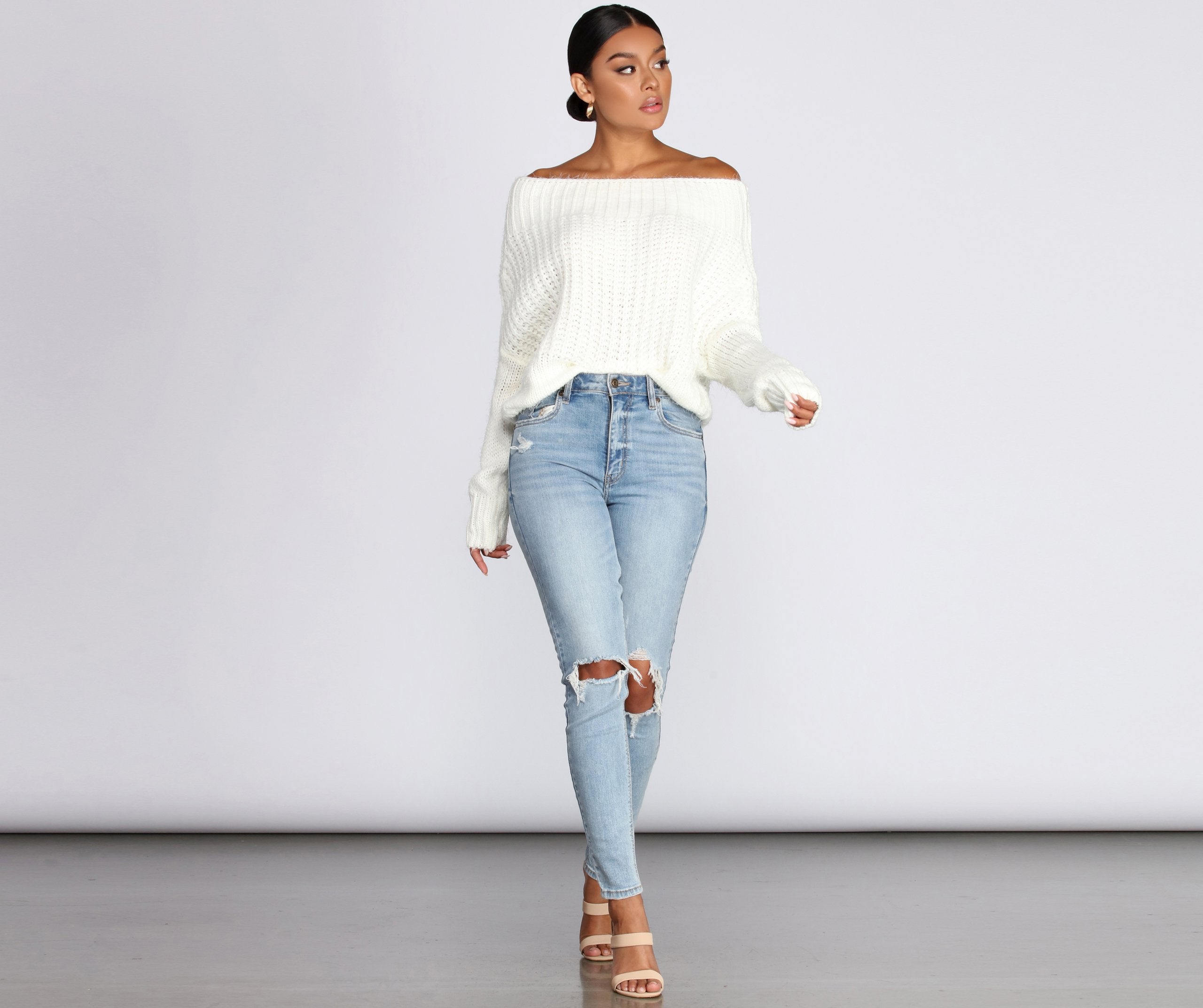 Knit Off Shoulder Sweater - Lady Occasions