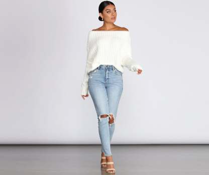 Knit Off Shoulder Sweater - Lady Occasions