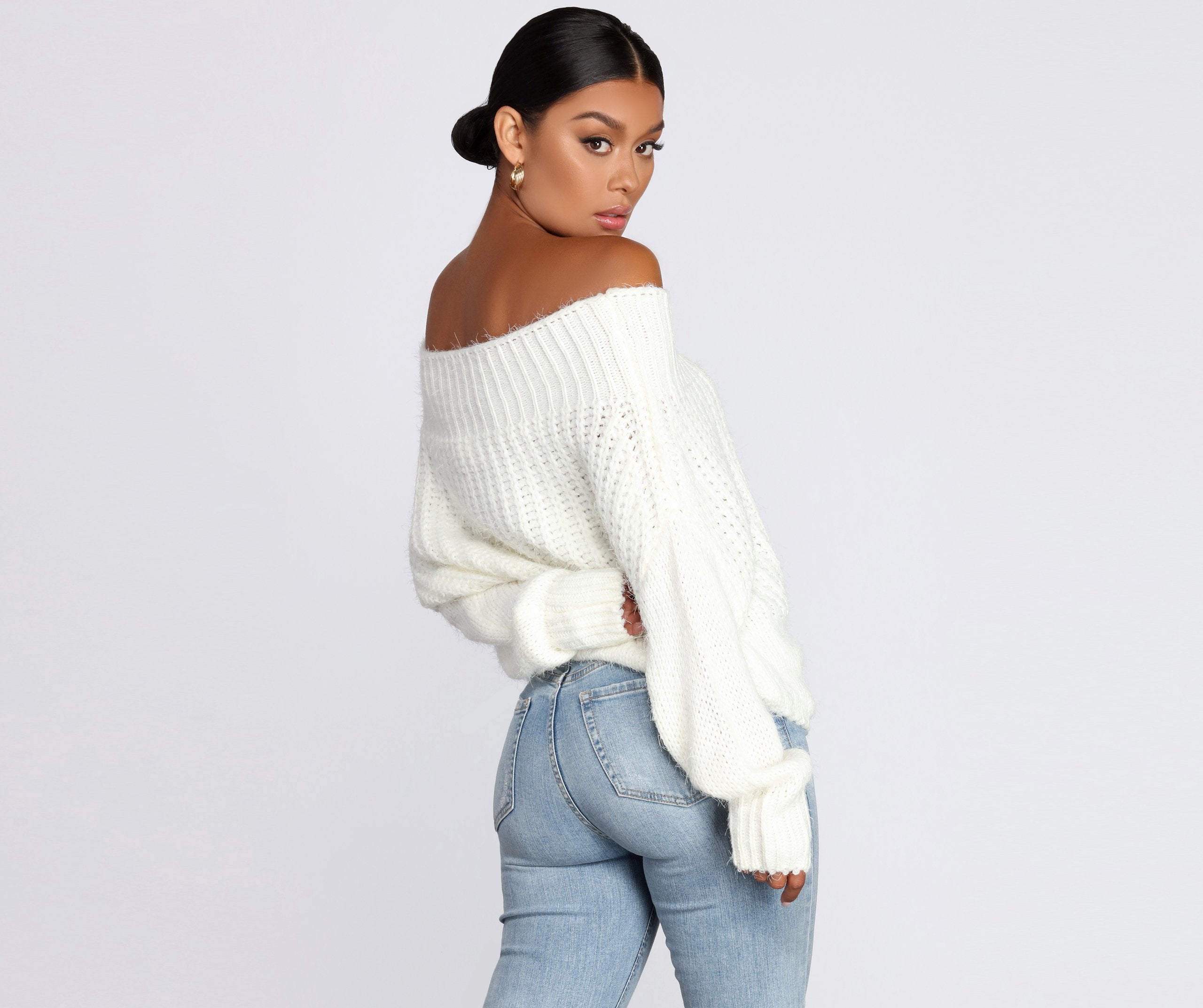 Knit Off Shoulder Sweater - Lady Occasions