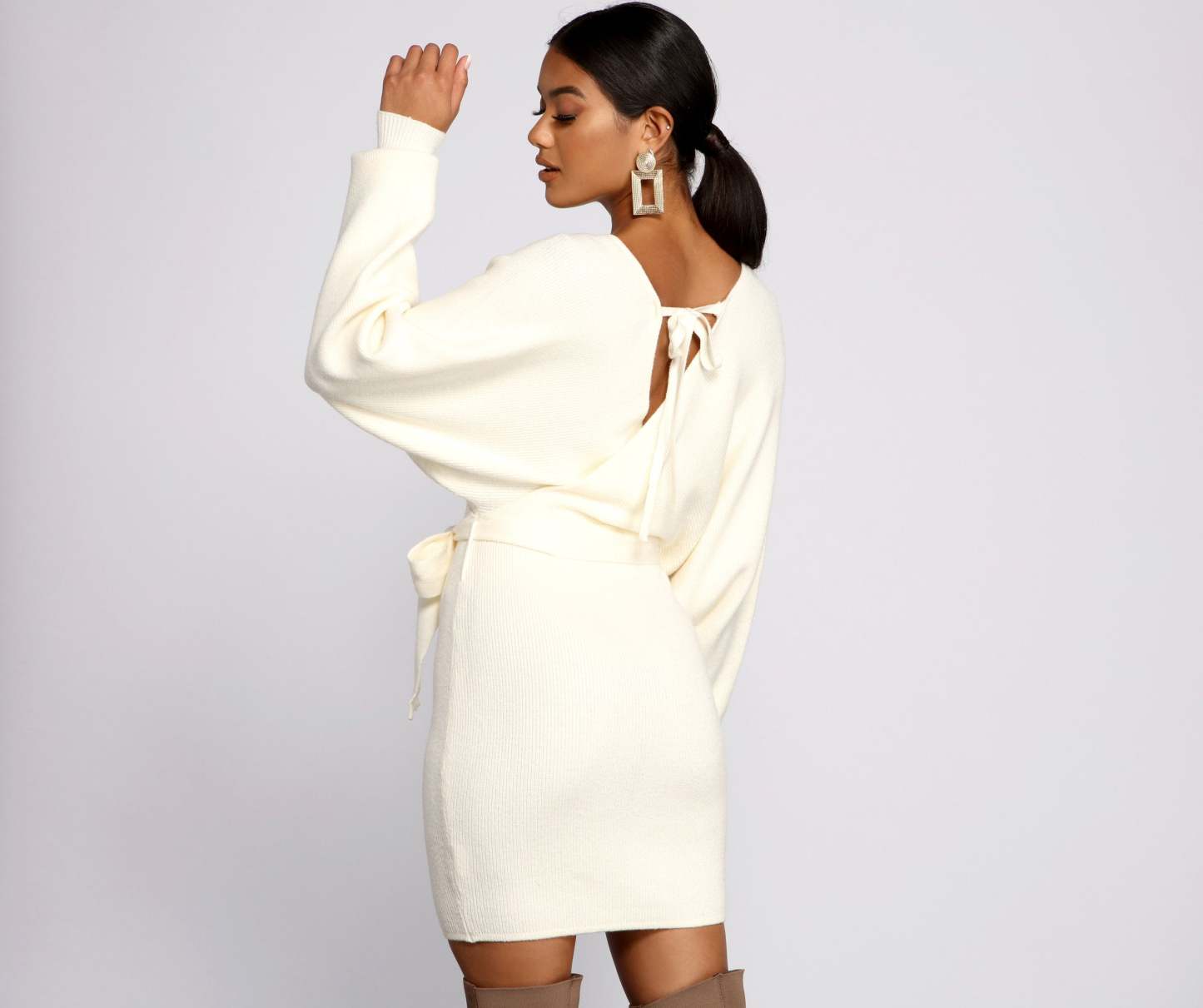 Tie Front Wrap Mini Sweater Dress - Lady Occasions