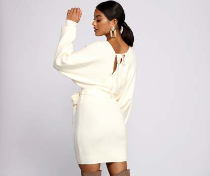 Tie Front Wrap Mini Sweater Dress - Lady Occasions