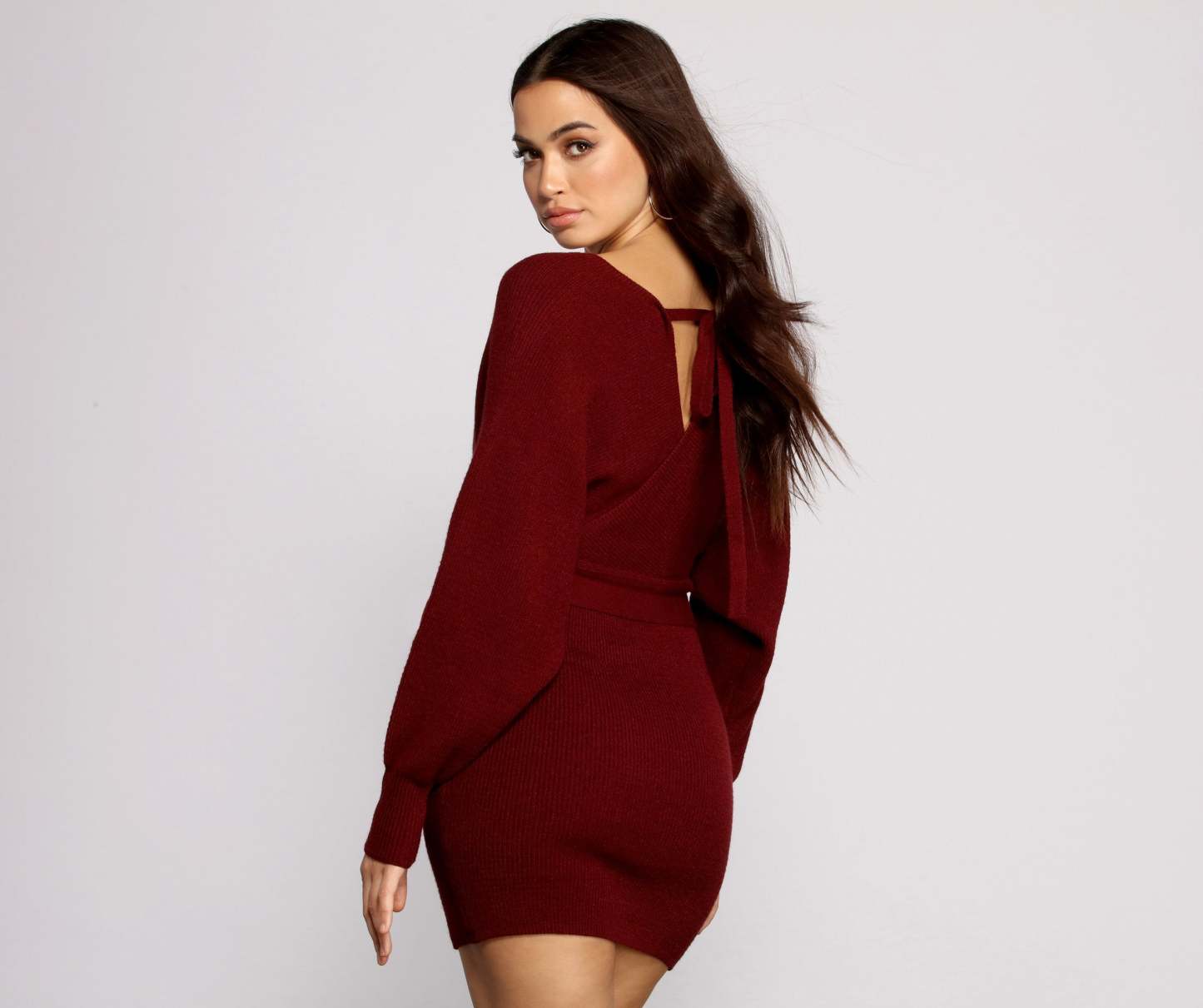 Tie Front Wrap Mini Sweater Dress - Lady Occasions
