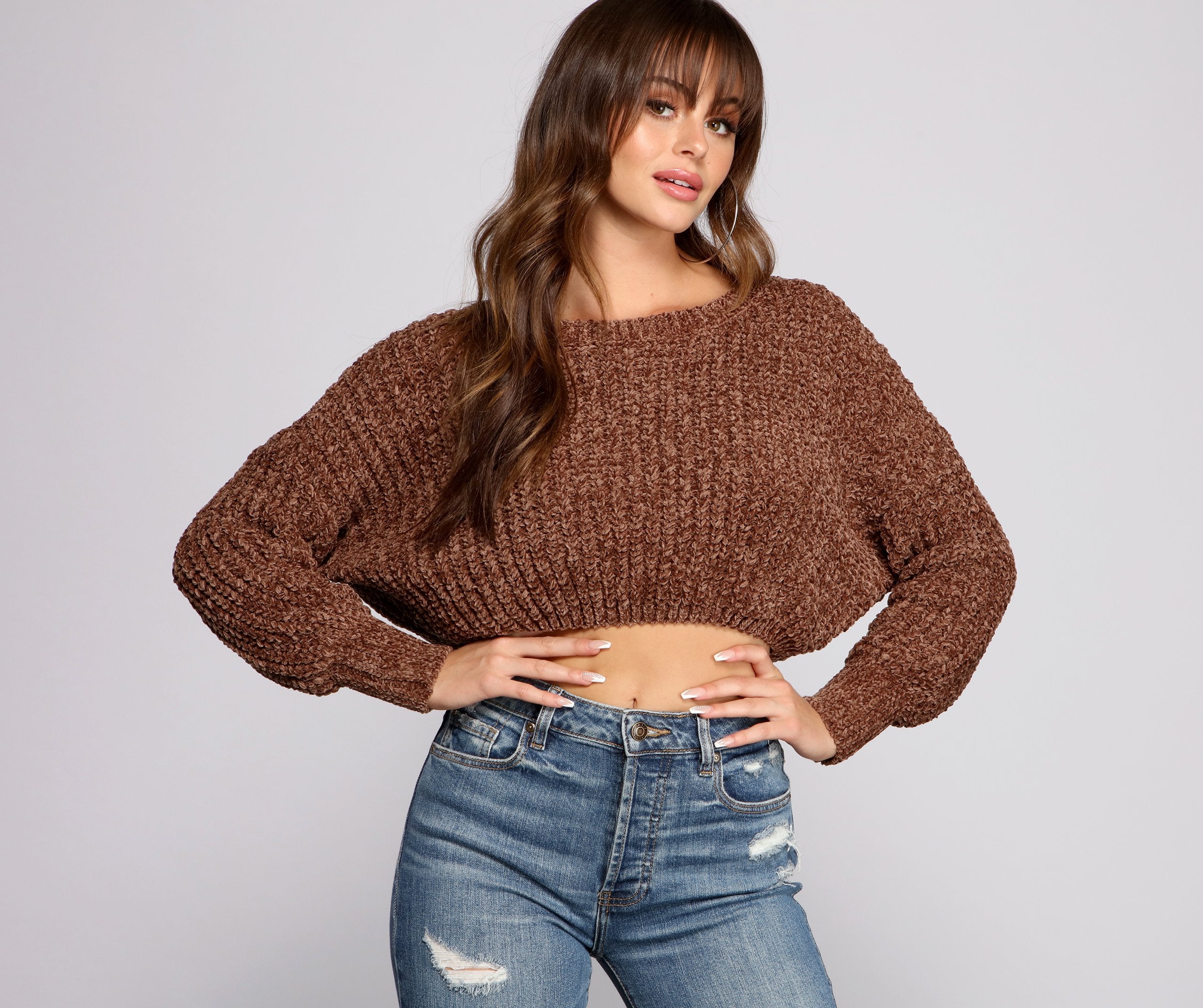 Cozy Chenille Cropped Sweater - Lady Occasions