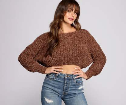 Cozy Chenille Cropped Sweater - Lady Occasions