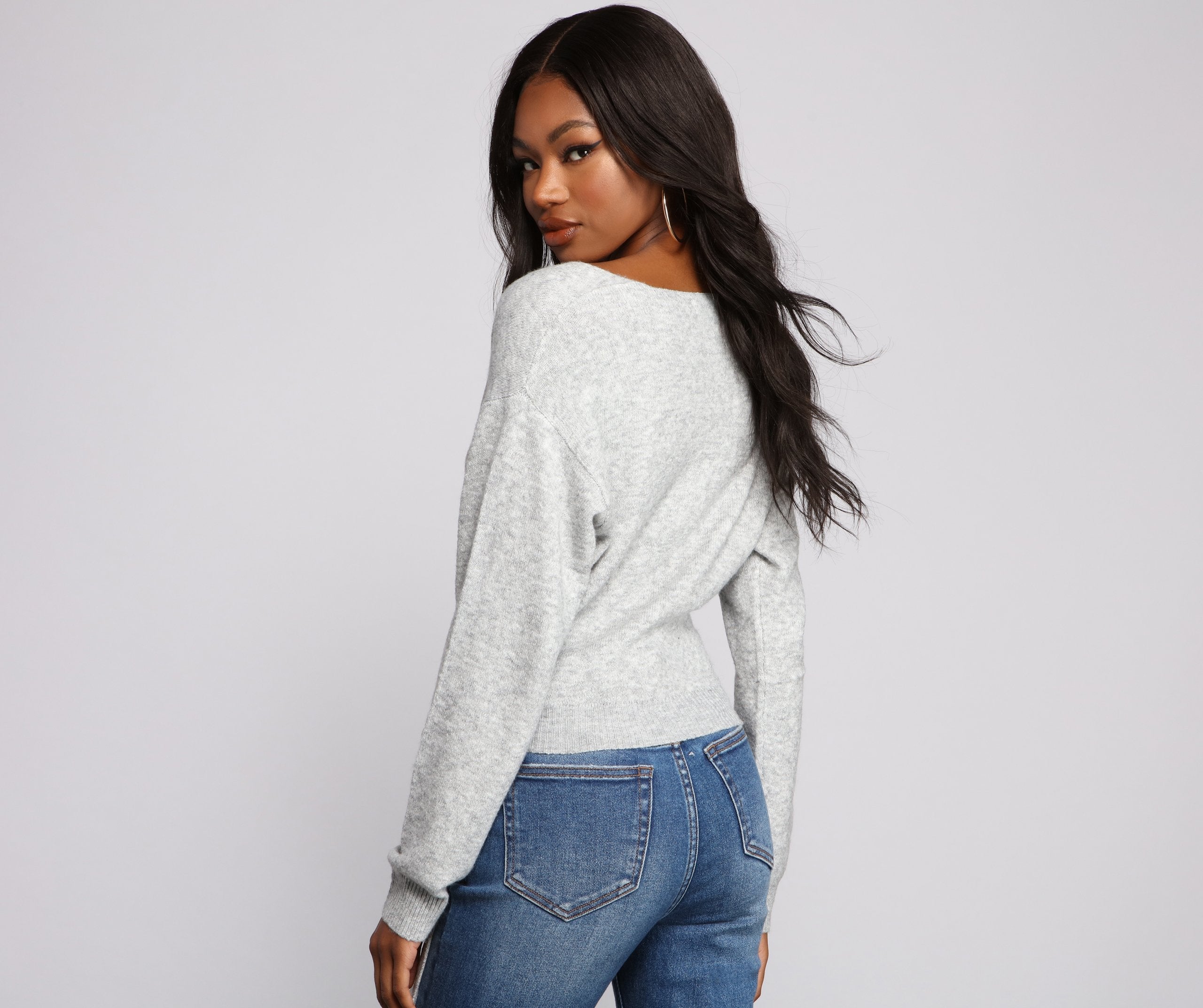 Surplice Sweetie Tie Waist Sweater - Lady Occasions