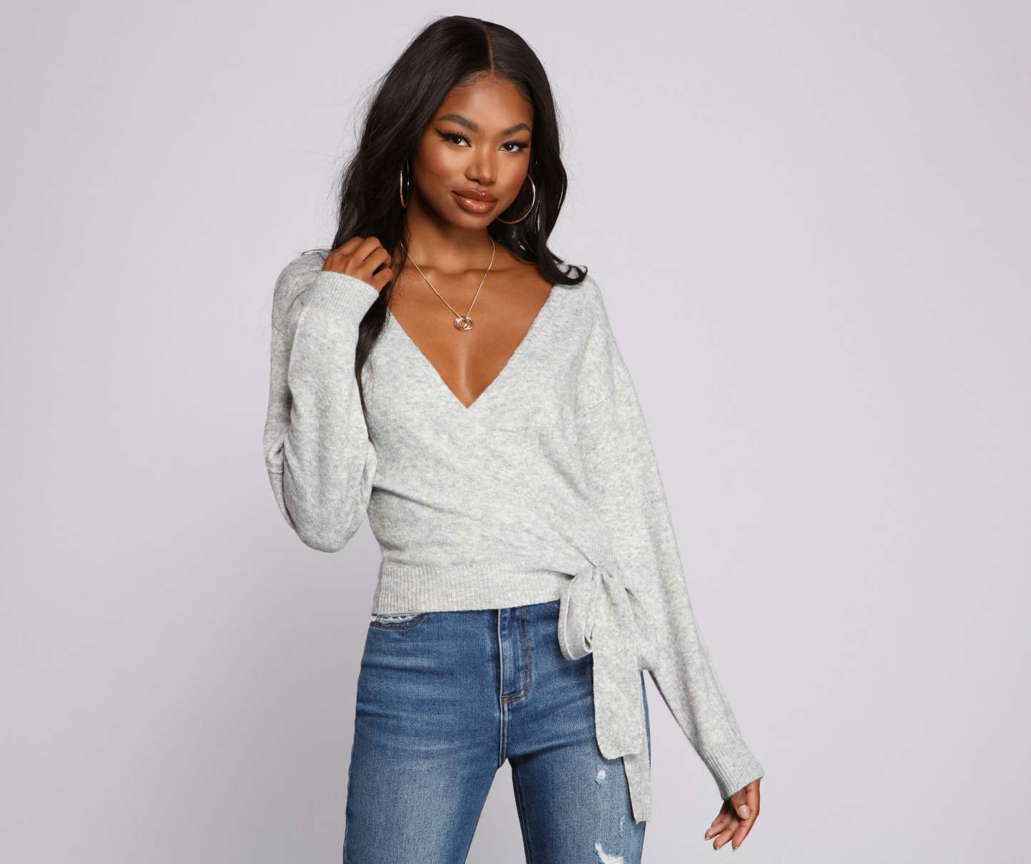 Surplice Sweetie Tie Waist Sweater - Lady Occasions