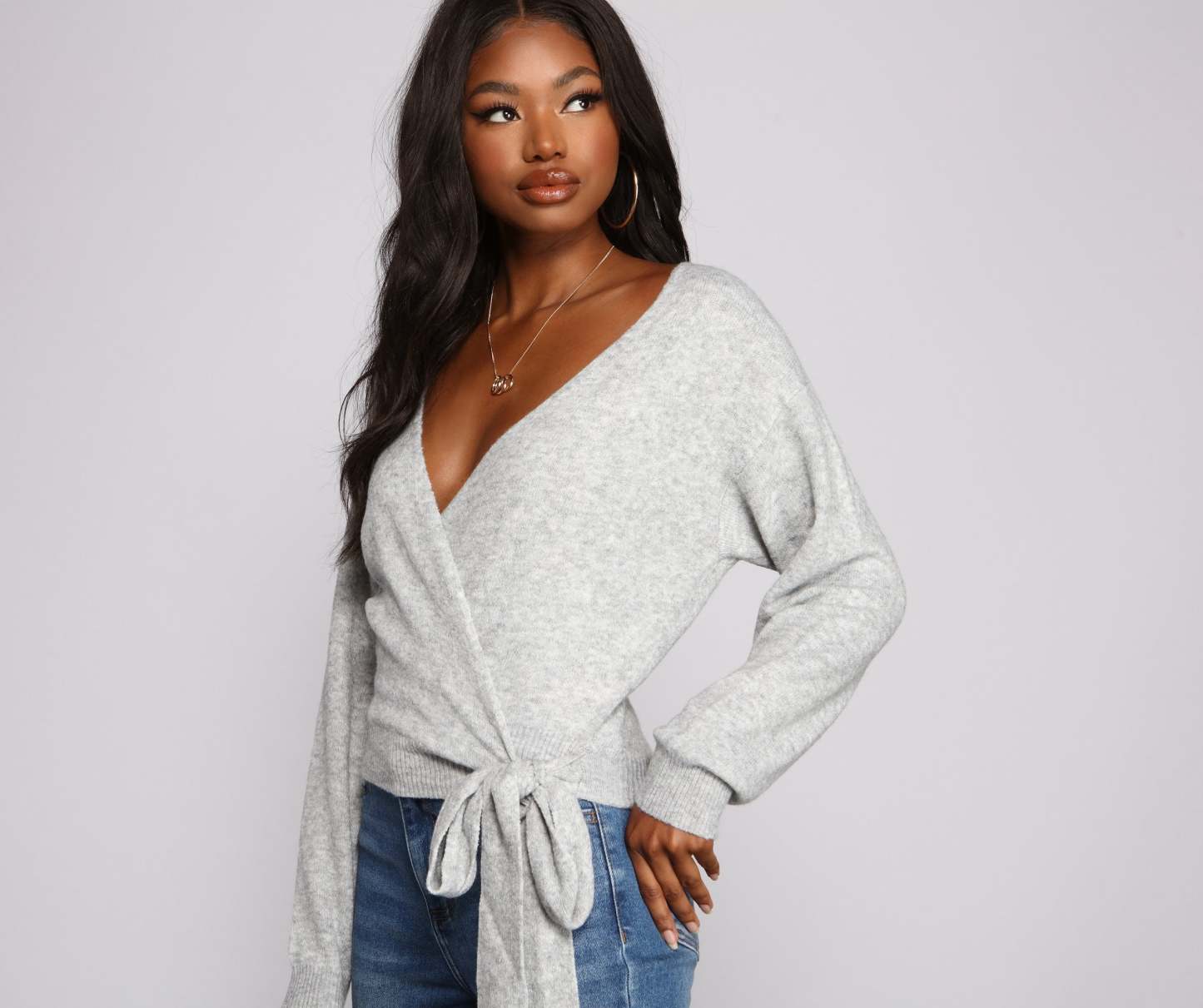 Surplice Sweetie Tie Waist Sweater - Lady Occasions