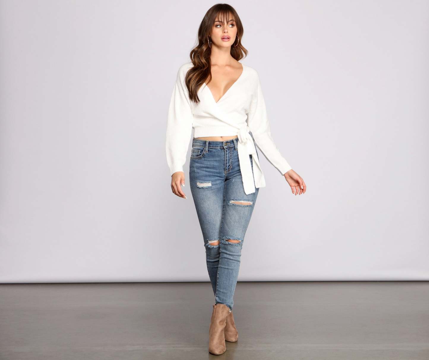 Surplice Sweetie Tie Waist Sweater - Lady Occasions