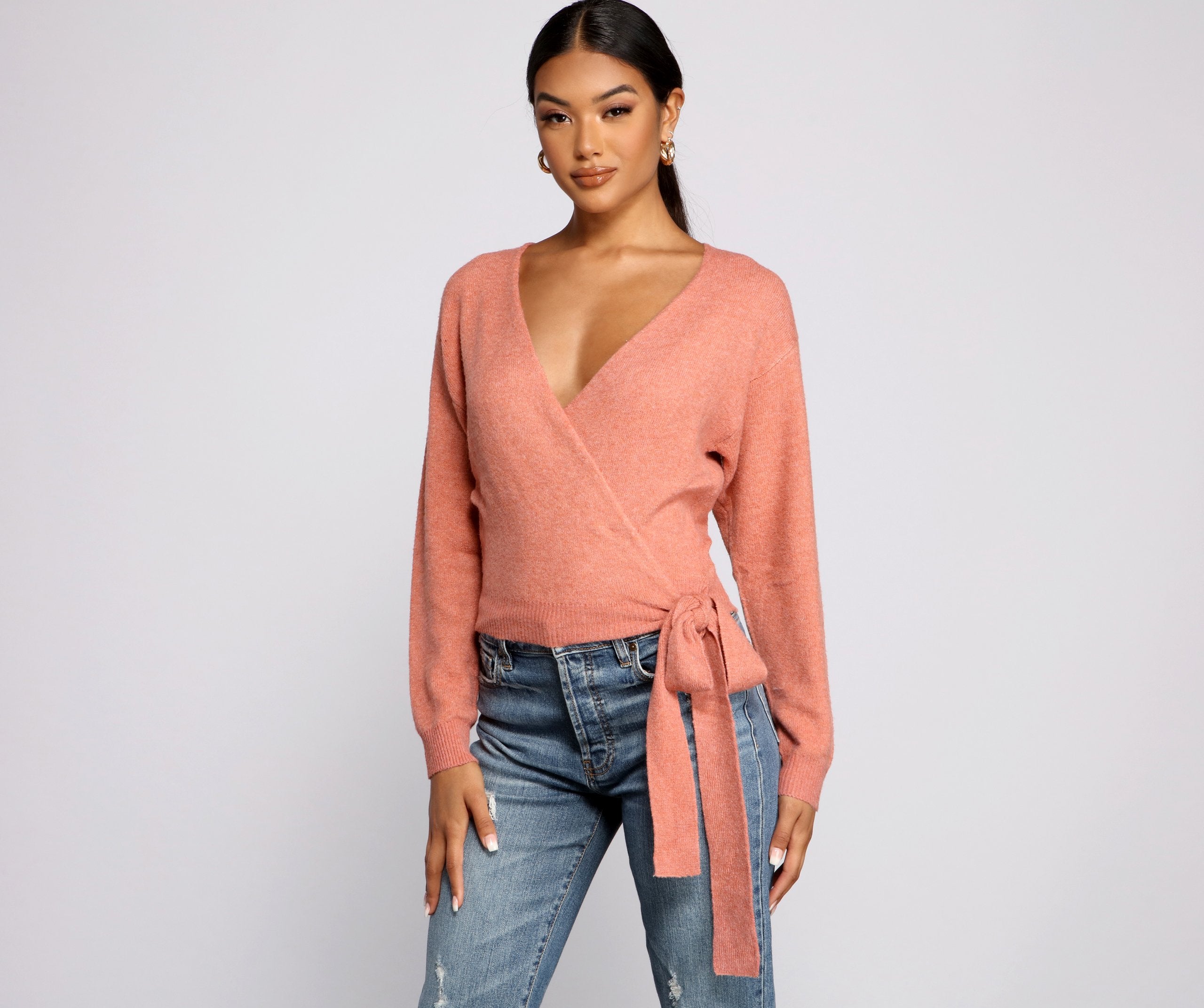 Surplice Sweetie Tie Waist Sweater - Lady Occasions