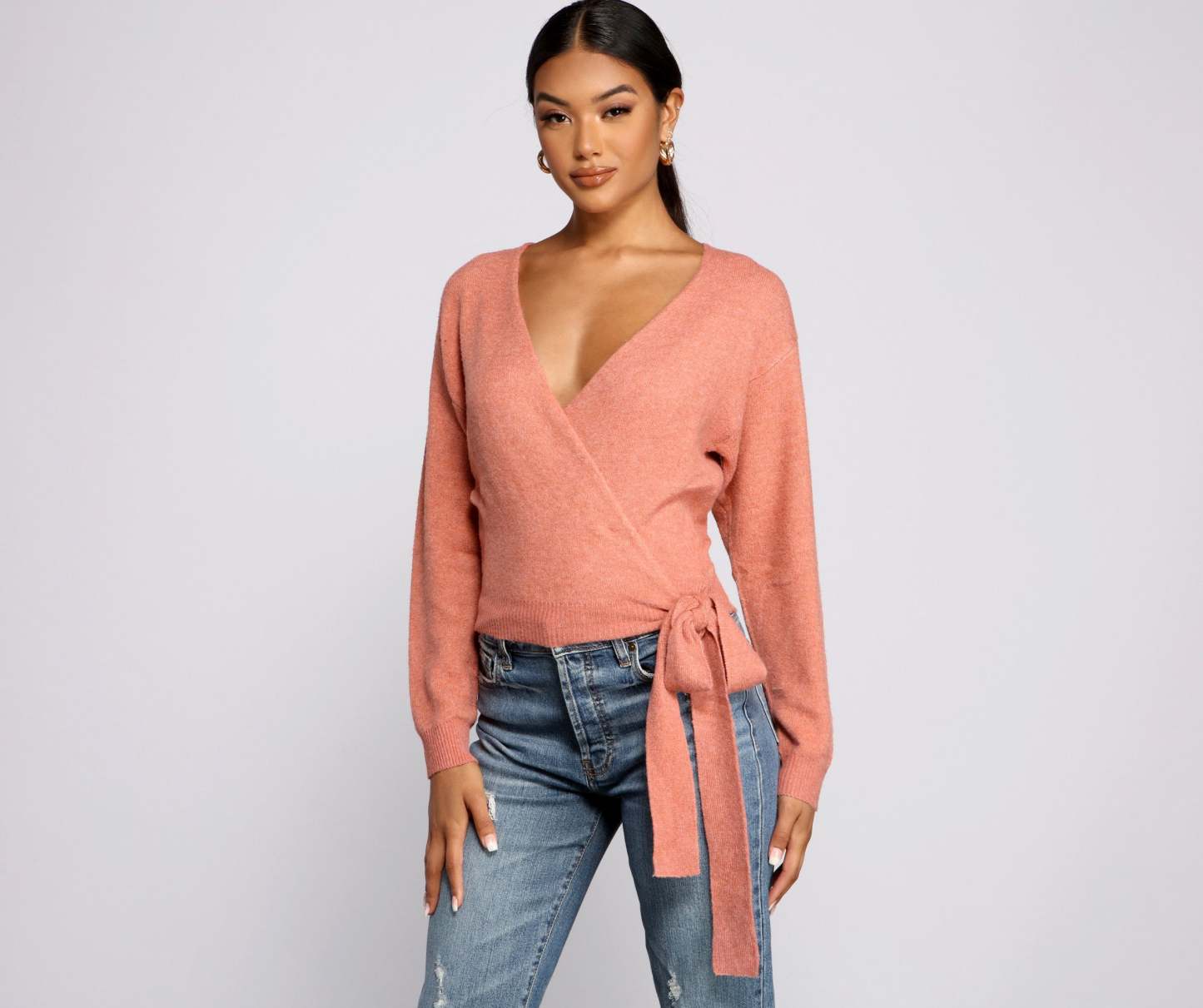 Surplice Sweetie Tie Waist Sweater - Lady Occasions
