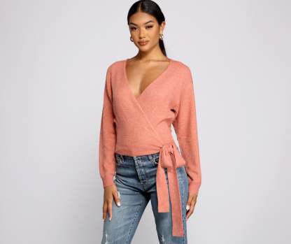 Surplice Sweetie Tie Waist Sweater - Lady Occasions