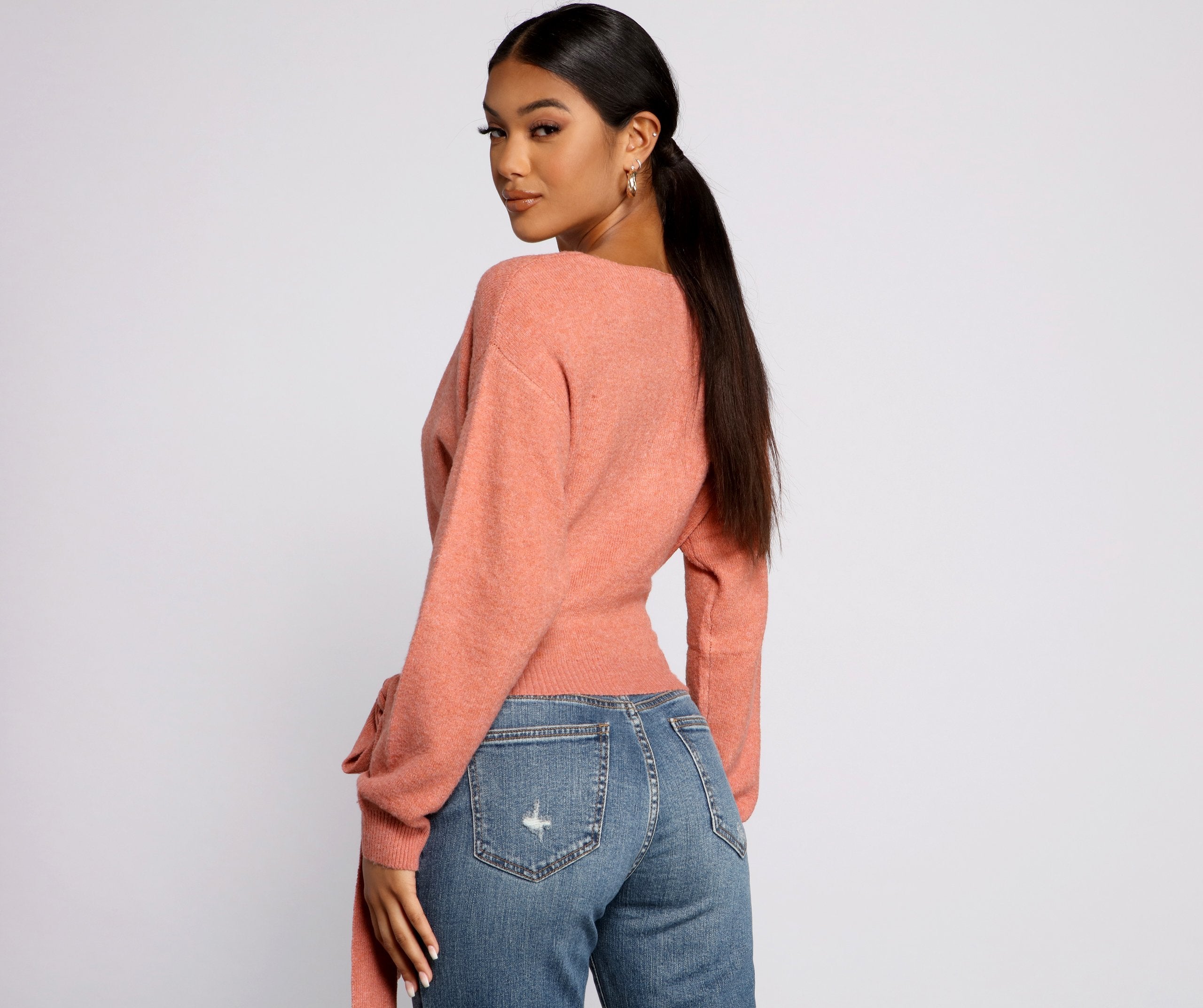 Surplice Sweetie Tie Waist Sweater - Lady Occasions