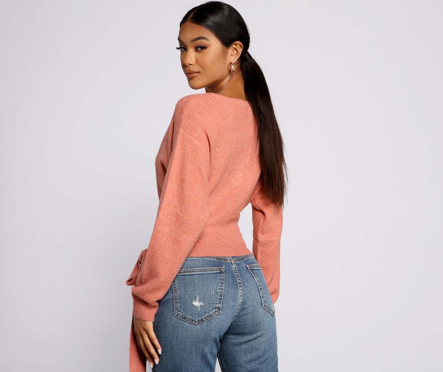 Surplice Sweetie Tie Waist Sweater - Lady Occasions