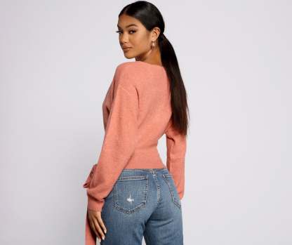 Surplice Sweetie Tie Waist Sweater - Lady Occasions