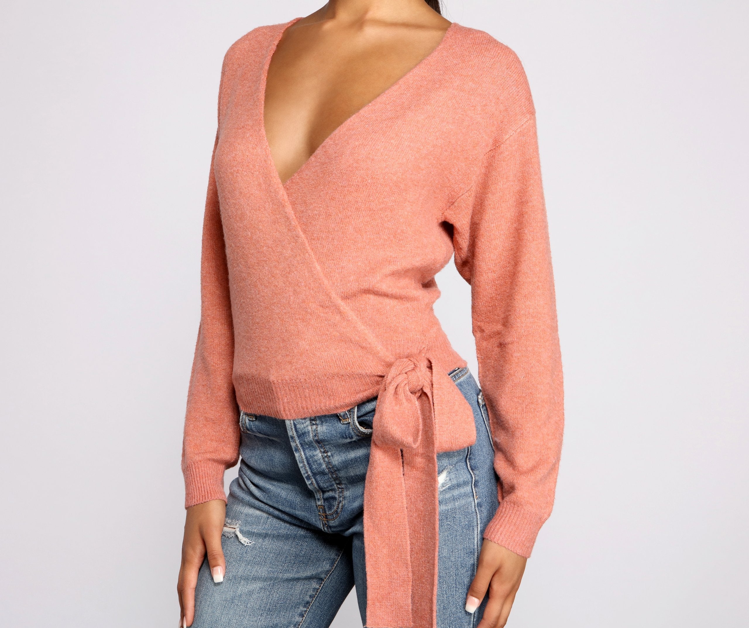 Surplice Sweetie Tie Waist Sweater - Lady Occasions