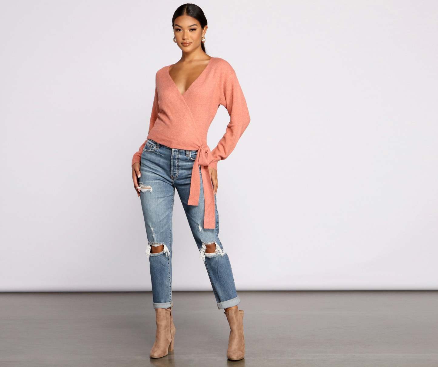 Surplice Sweetie Tie Waist Sweater - Lady Occasions