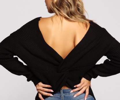 Trendy Knot Back V Neck Sweater - Lady Occasions