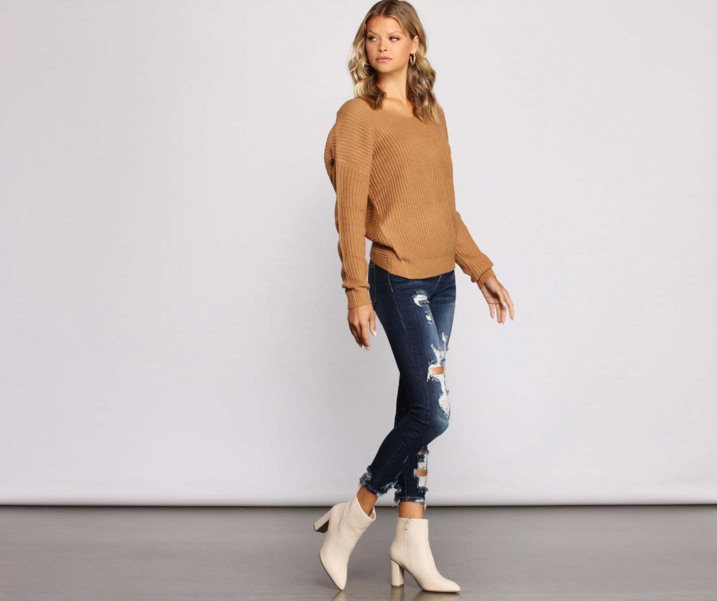 Trendy Knot Back V Neck Sweater - Lady Occasions
