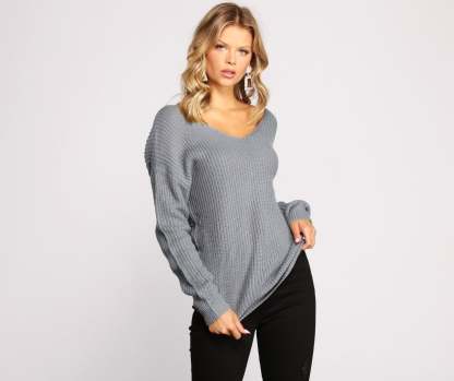 Trendy Knot Back V Neck Sweater - Lady Occasions