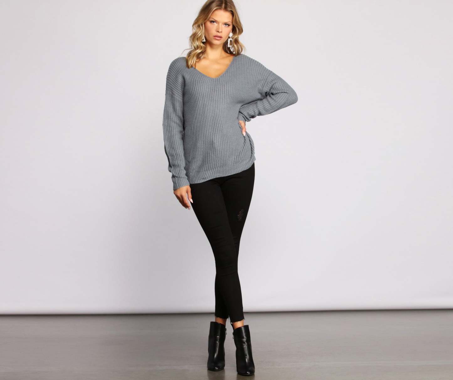Trendy Knot Back V Neck Sweater - Lady Occasions