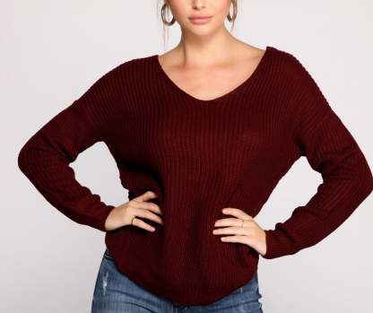 Trendy Knot Back V Neck Sweater - Lady Occasions
