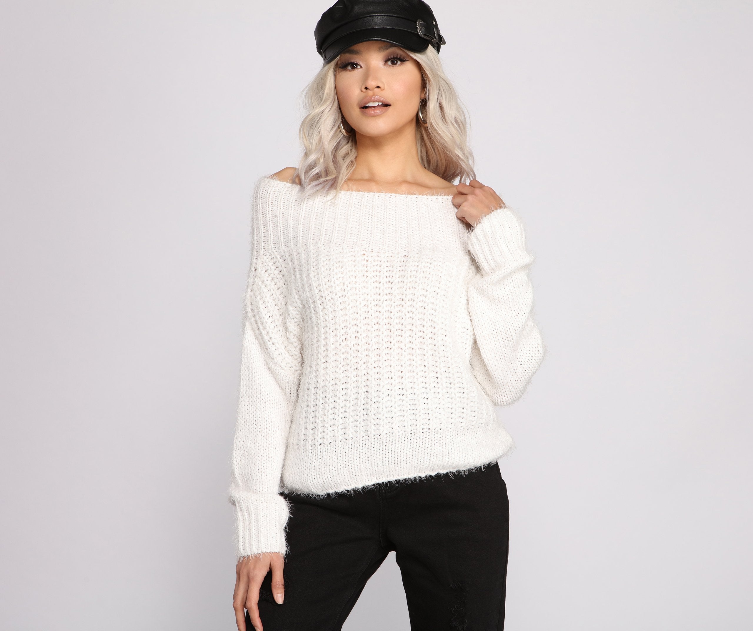 Cozy Eyelash Knit Off The Shoulder Sweater - Lady Occasions