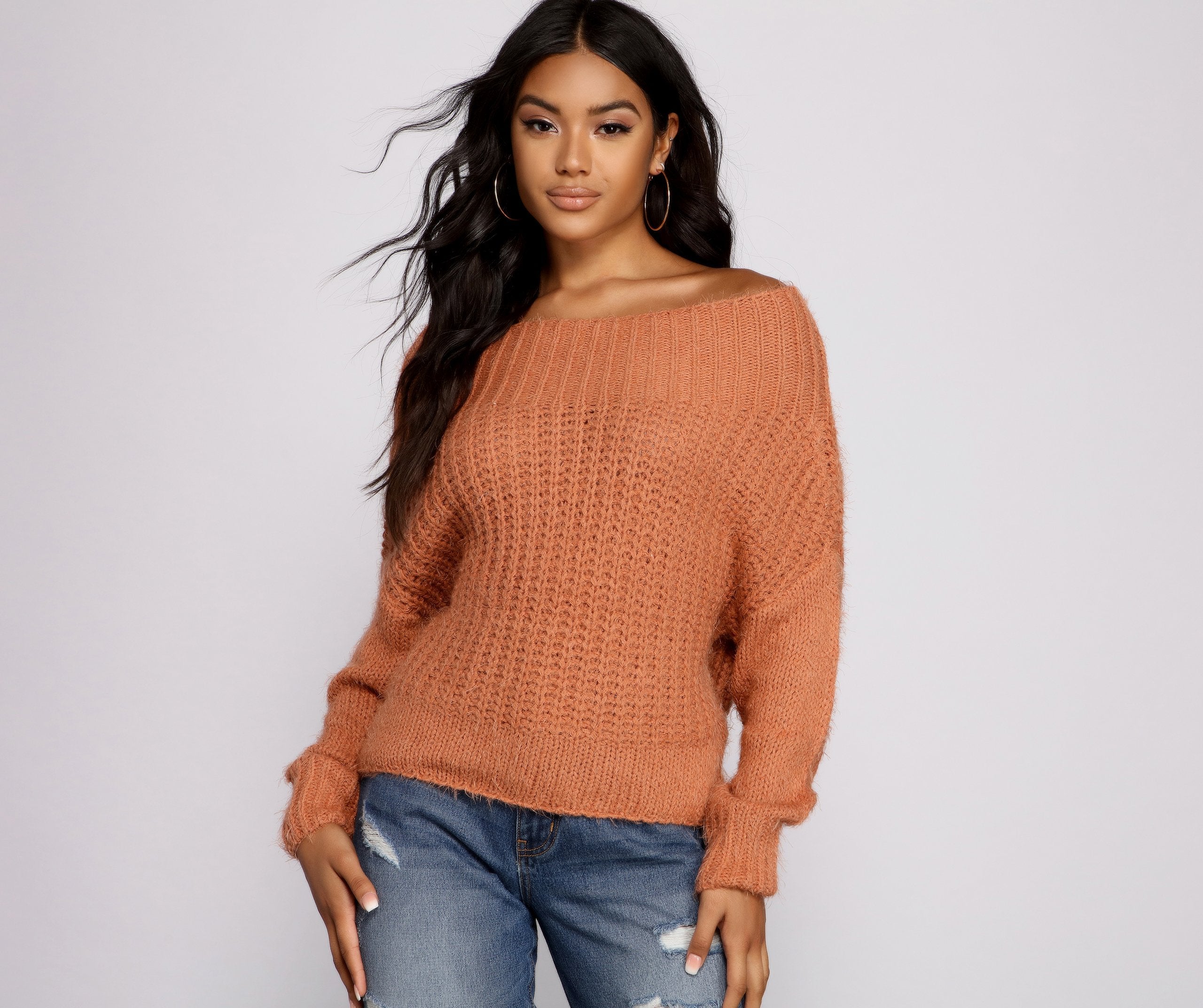 Cozy Eyelash Knit Off The Shoulder Sweater - Lady Occasions