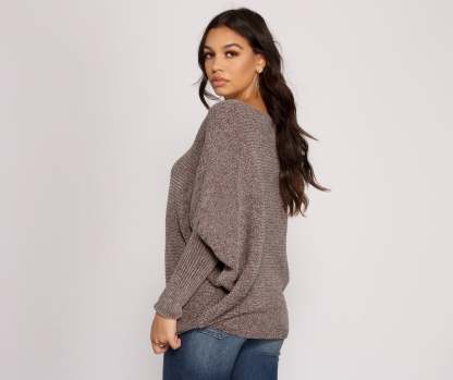 Chenille Knit Dolman Sleeve Sweater - Lady Occasions