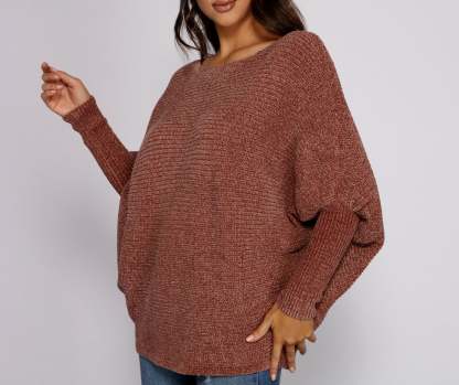 Chenille Knit Dolman Sleeve Sweater - Lady Occasions