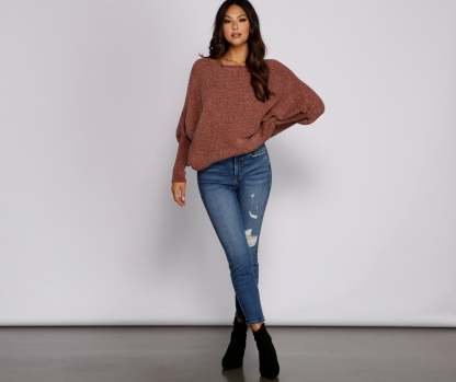 Chenille Knit Dolman Sleeve Sweater - Lady Occasions