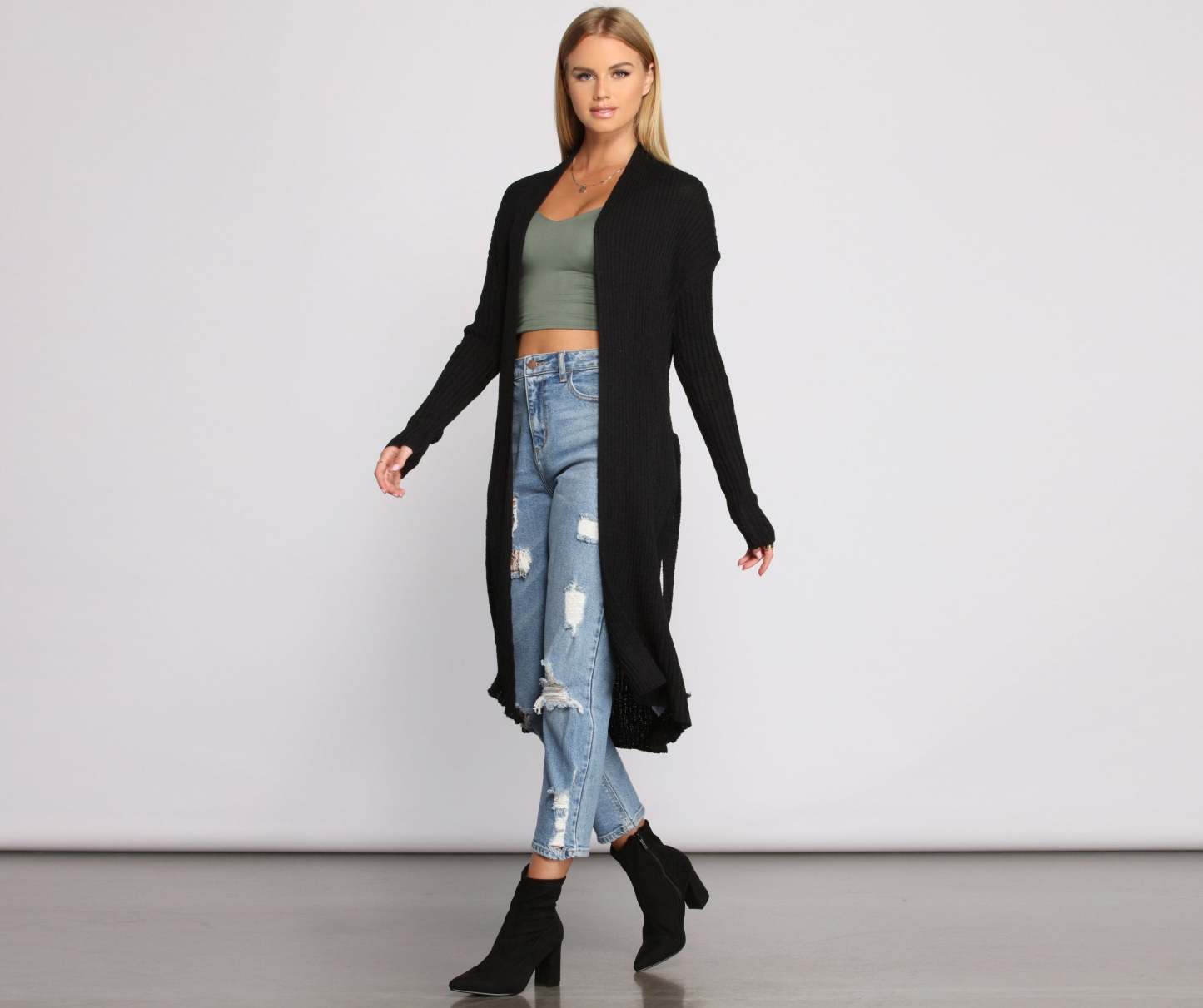 The Every Day Ribbed Tie Waist Cardigan - Lady Occasions
