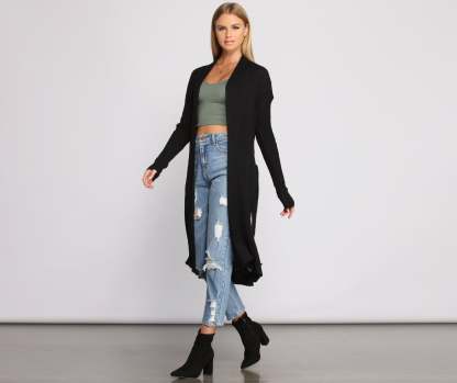 The Every Day Ribbed Tie Waist Cardigan - Lady Occasions