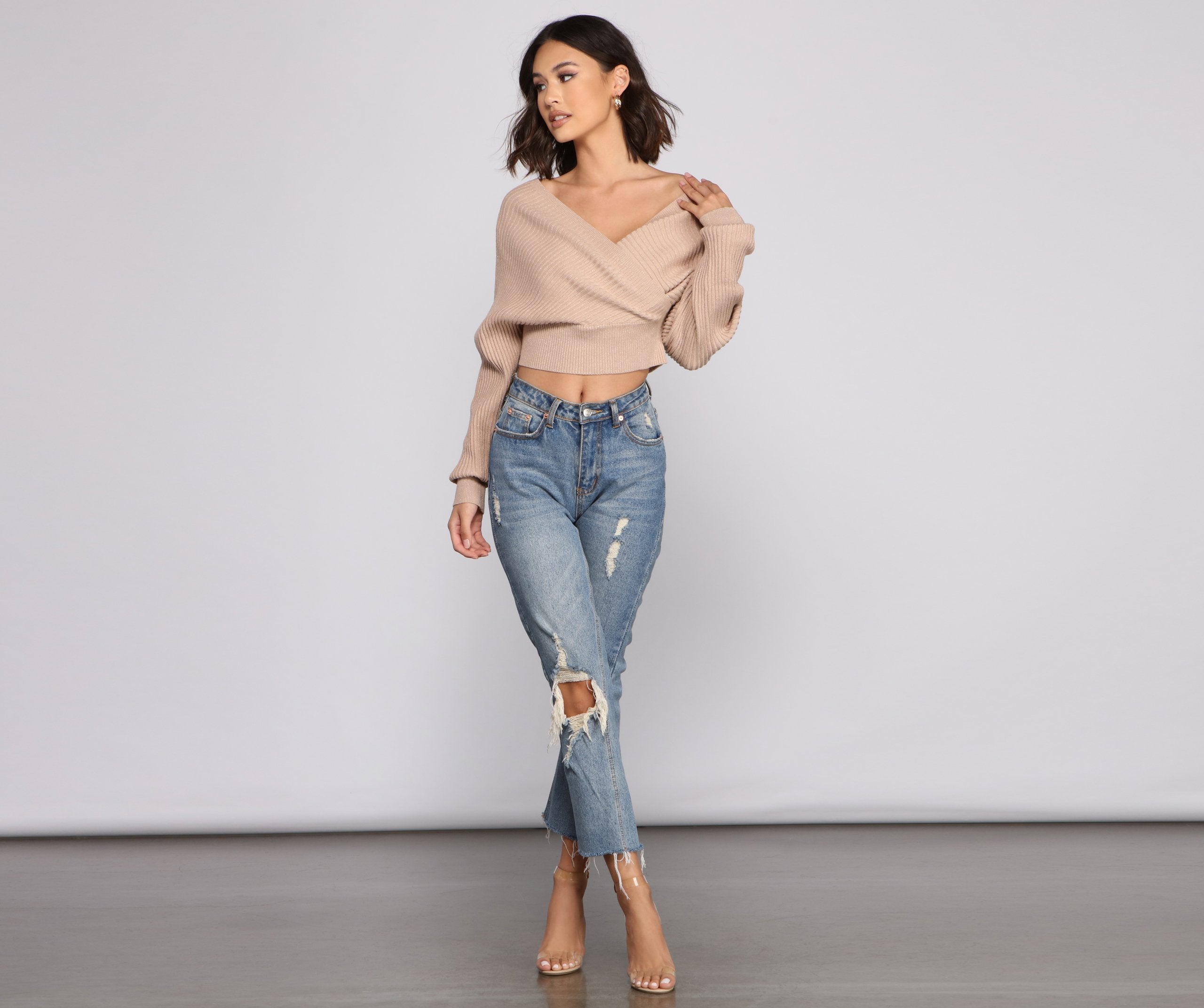 Glitter And Gleam Ribbed Knit Sweater - Lady Occasions