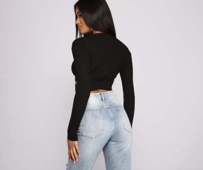 Trendy Girl Ribbed Knit Cropped Sweater - Lady Occasions