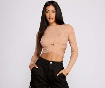 Trendy Girl Ribbed Knit Cropped Sweater - Lady Occasions
