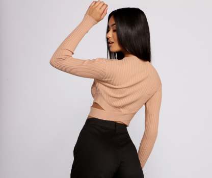 Trendy Girl Ribbed Knit Cropped Sweater - Lady Occasions