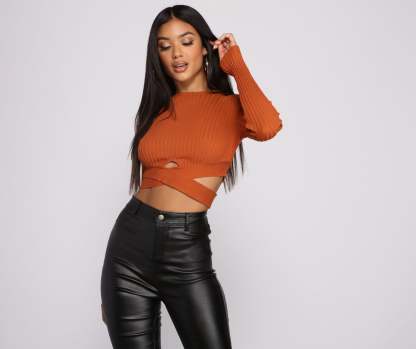 Trendy Girl Ribbed Knit Cropped Sweater - Lady Occasions