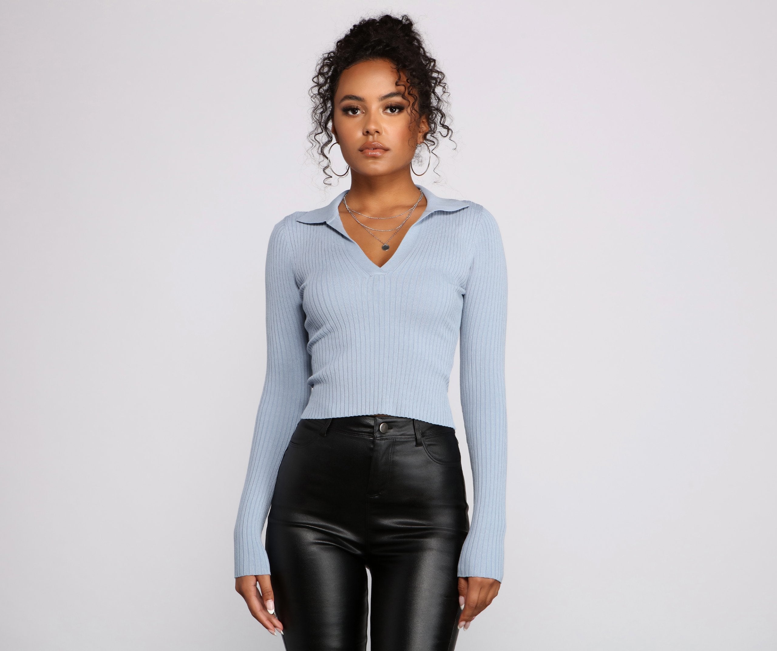 Collared and Chic Ribbed Top - Lady Occasions