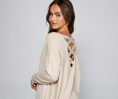 Cozy Basic Lattice Back Tunic - Lady Occasions
