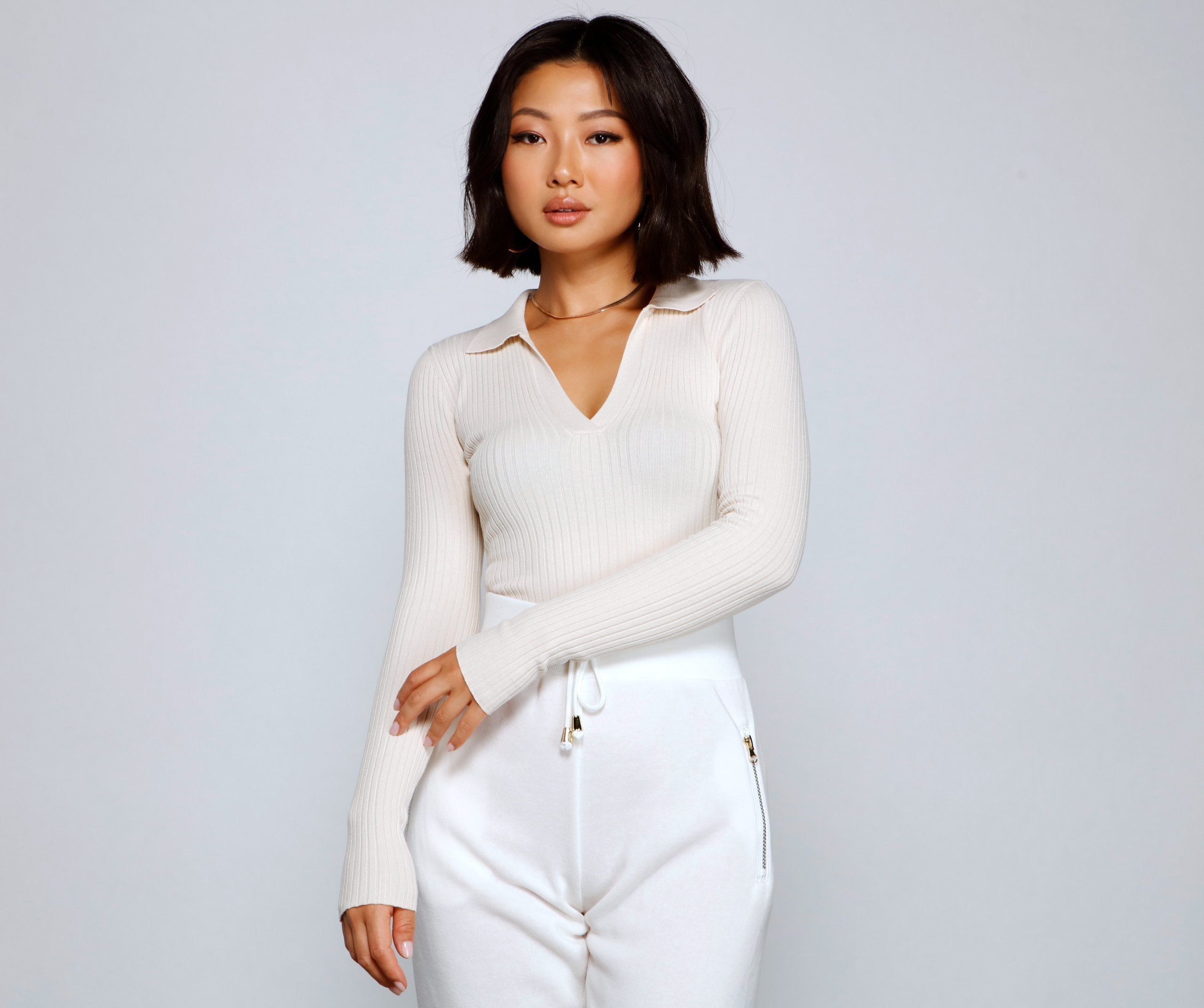 Collared and Chic Ribbed Top - Lady Occasions