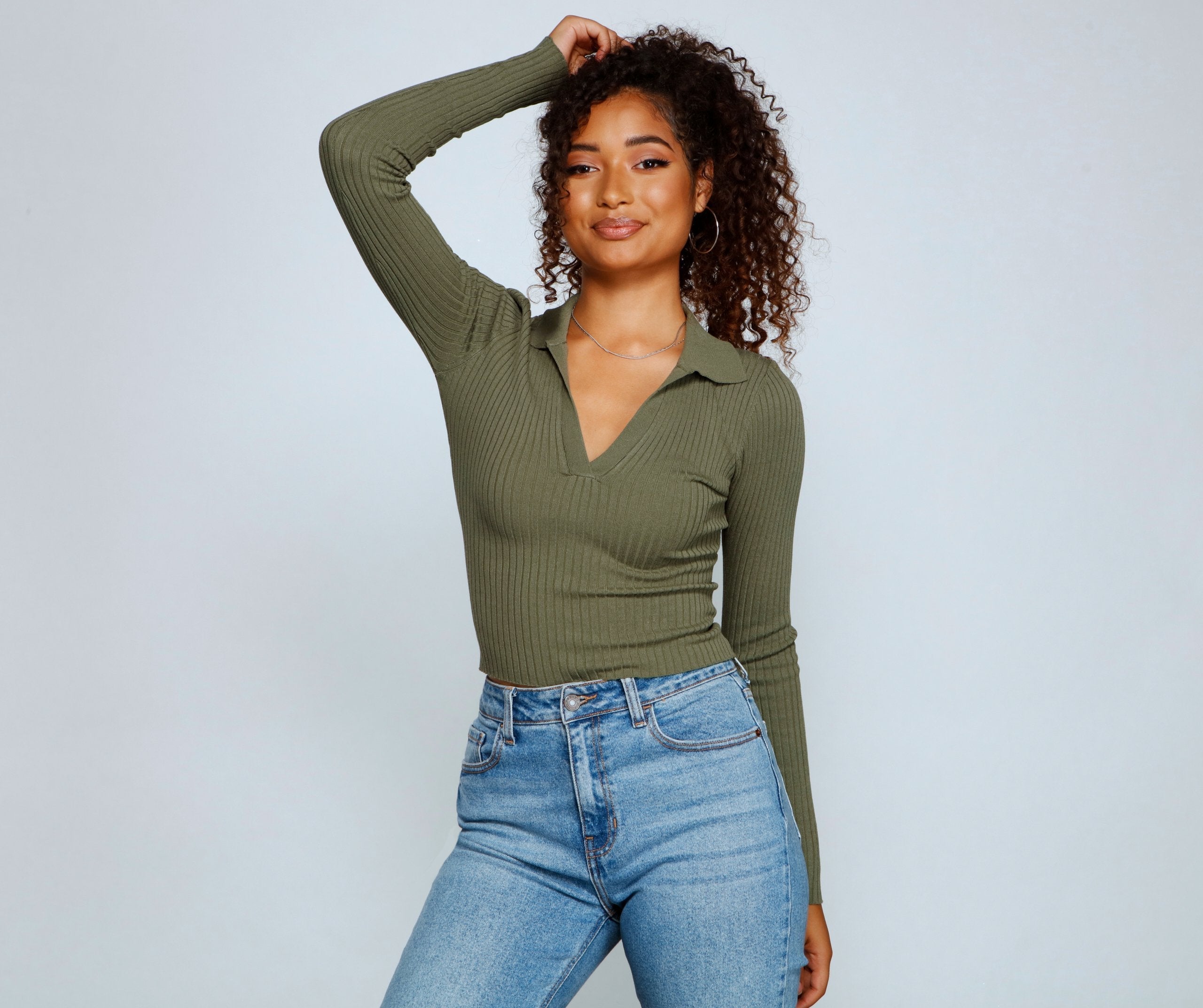 Collared and Chic Ribbed Top - Lady Occasions