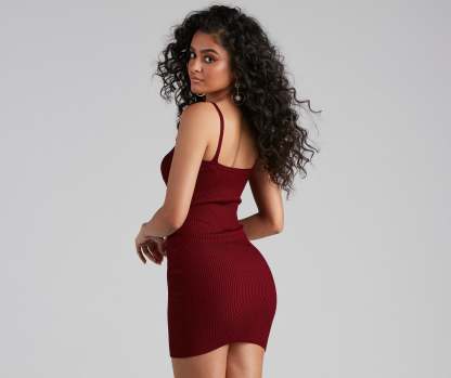Hawt V-Neck Ribbed Sweater Dress - Lady Occasions