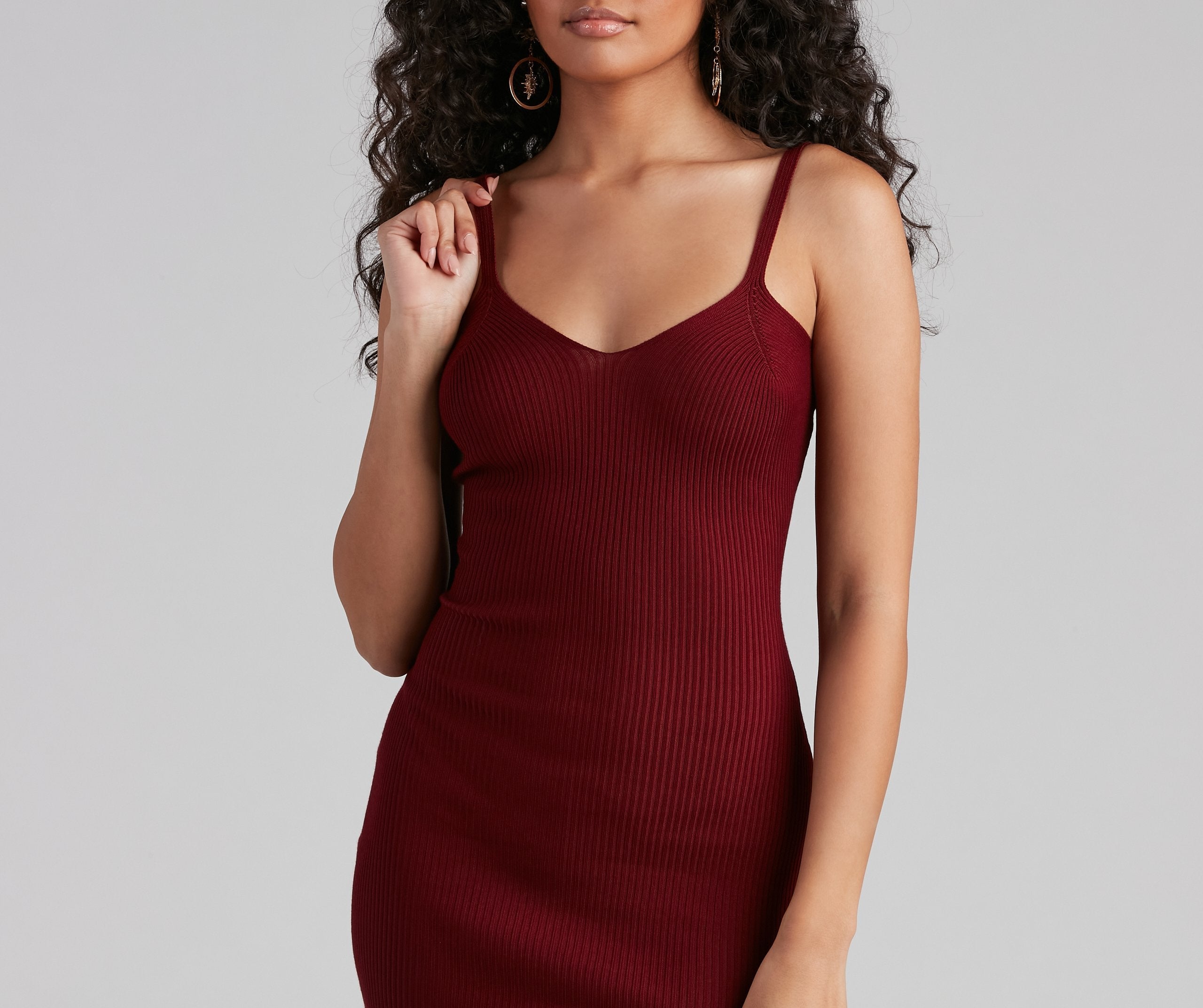 Hawt V-Neck Ribbed Sweater Dress - Lady Occasions