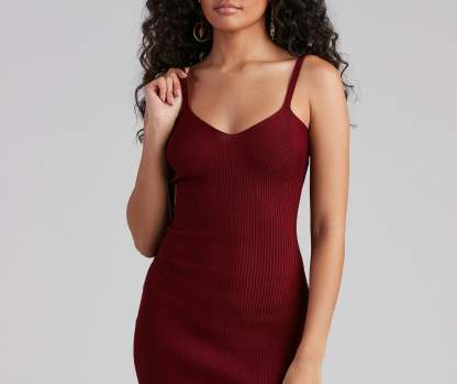 Hawt V-Neck Ribbed Sweater Dress - Lady Occasions