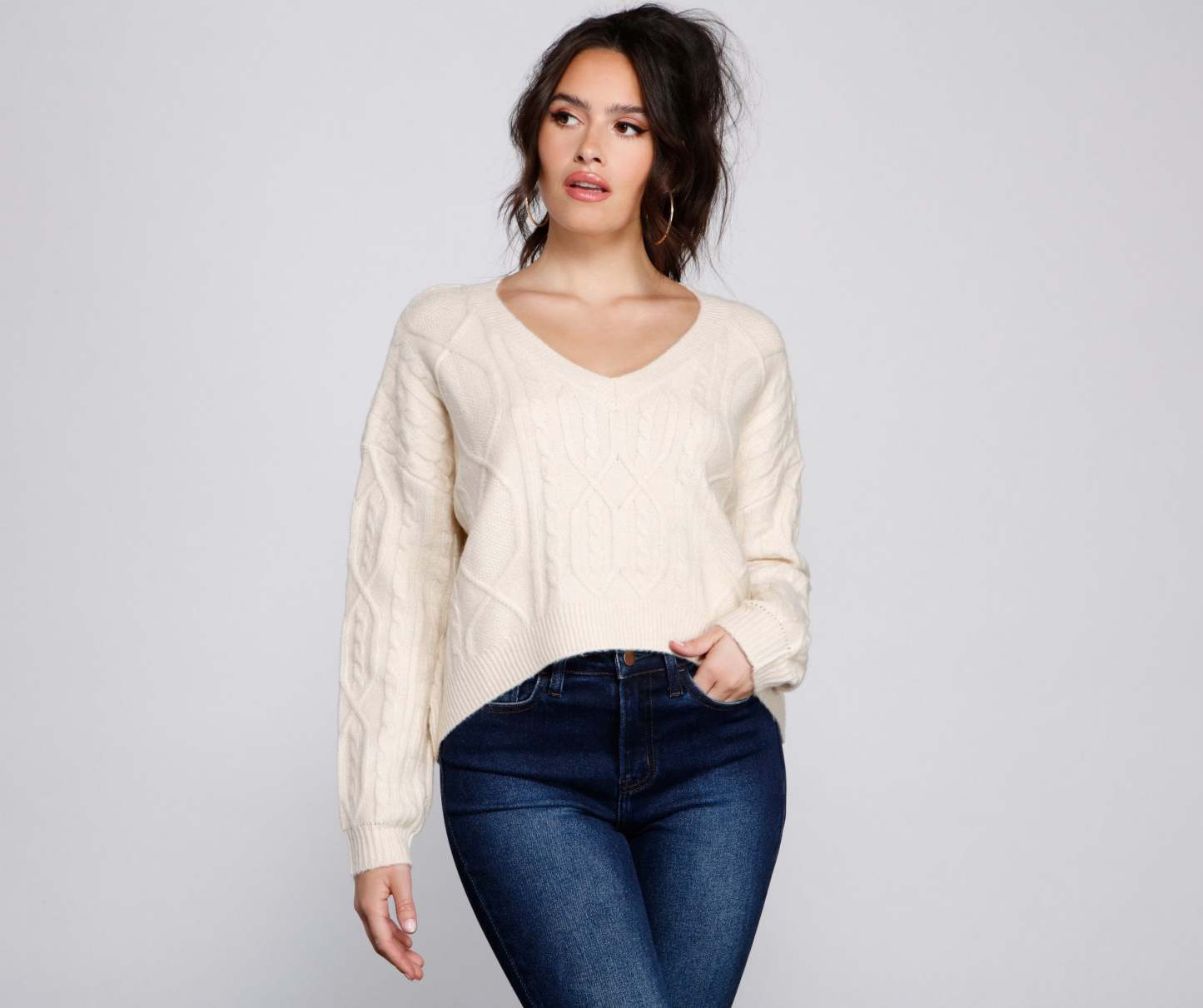 Cute And Cozy Cable Knit Cropped Sweater - Lady Occasions