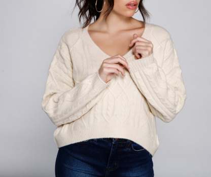 Cute And Cozy Cable Knit Cropped Sweater - Lady Occasions