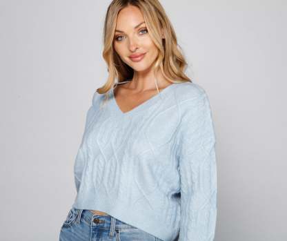 Cute And Cozy Cable Knit Cropped Sweater - Lady Occasions