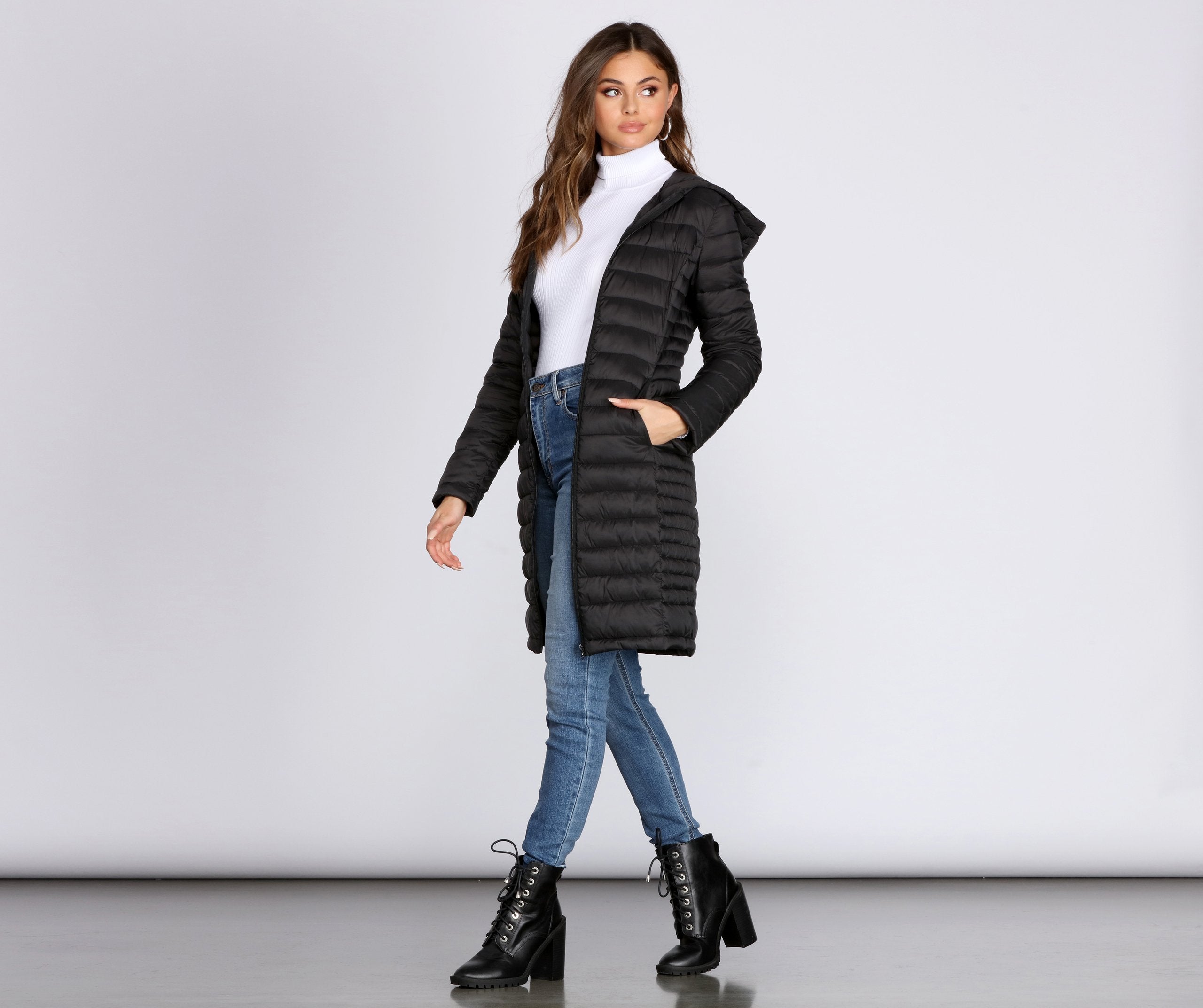 Long Puffer Hooded Jacket - Lady Occasions